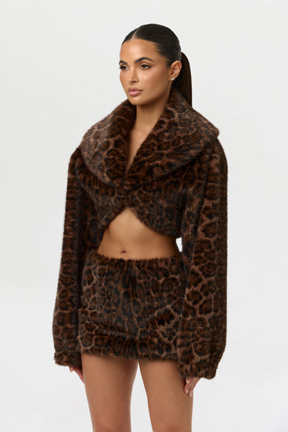 Faux Fur Leopard Shrug
