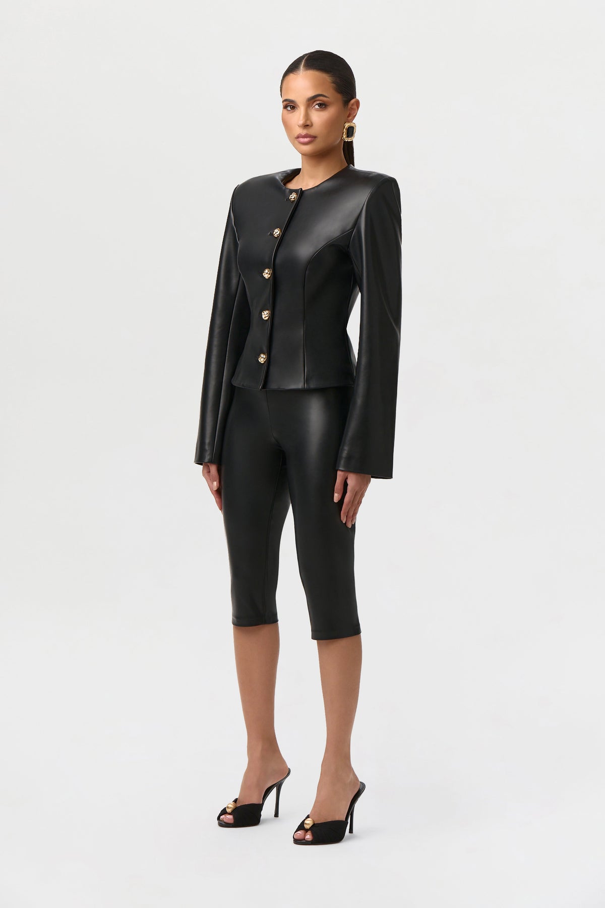 Vegan Leather Button Up Jacket