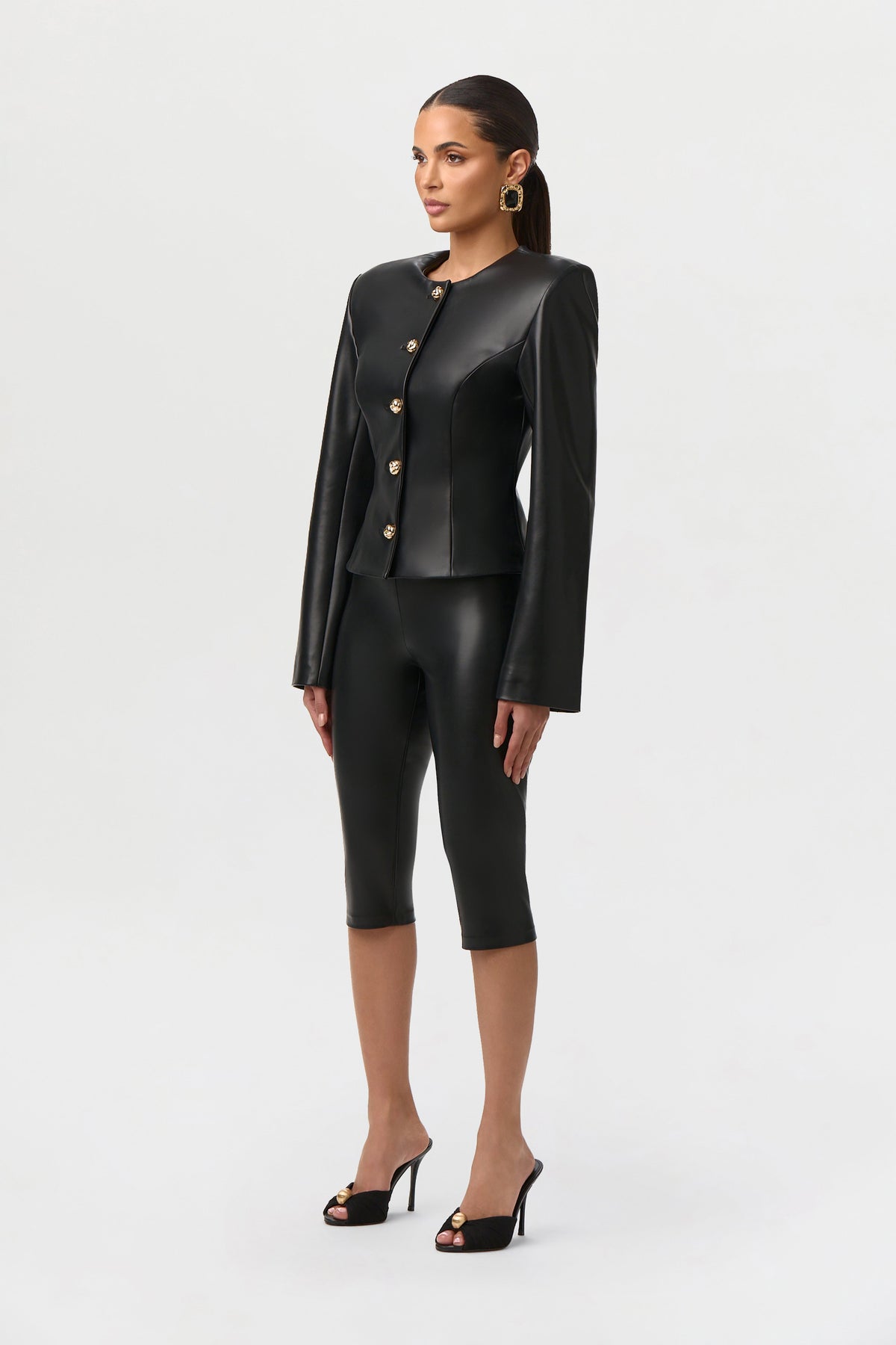 Vegan Leather Button Up Jacket
