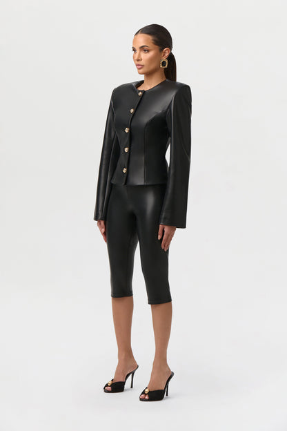 Vegan Leather Button Up Jacket