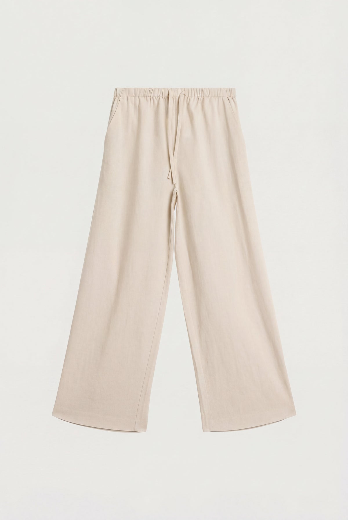DRAWSTRING WIDE LEG LINEN BLEND PANT