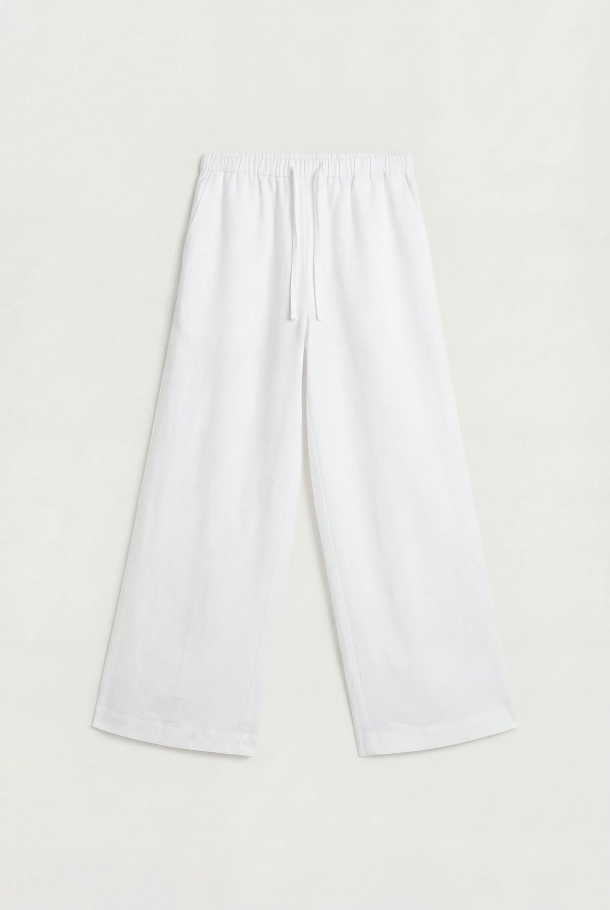 DRAWSTRING WIDE LEG LINEN BLEND PANT