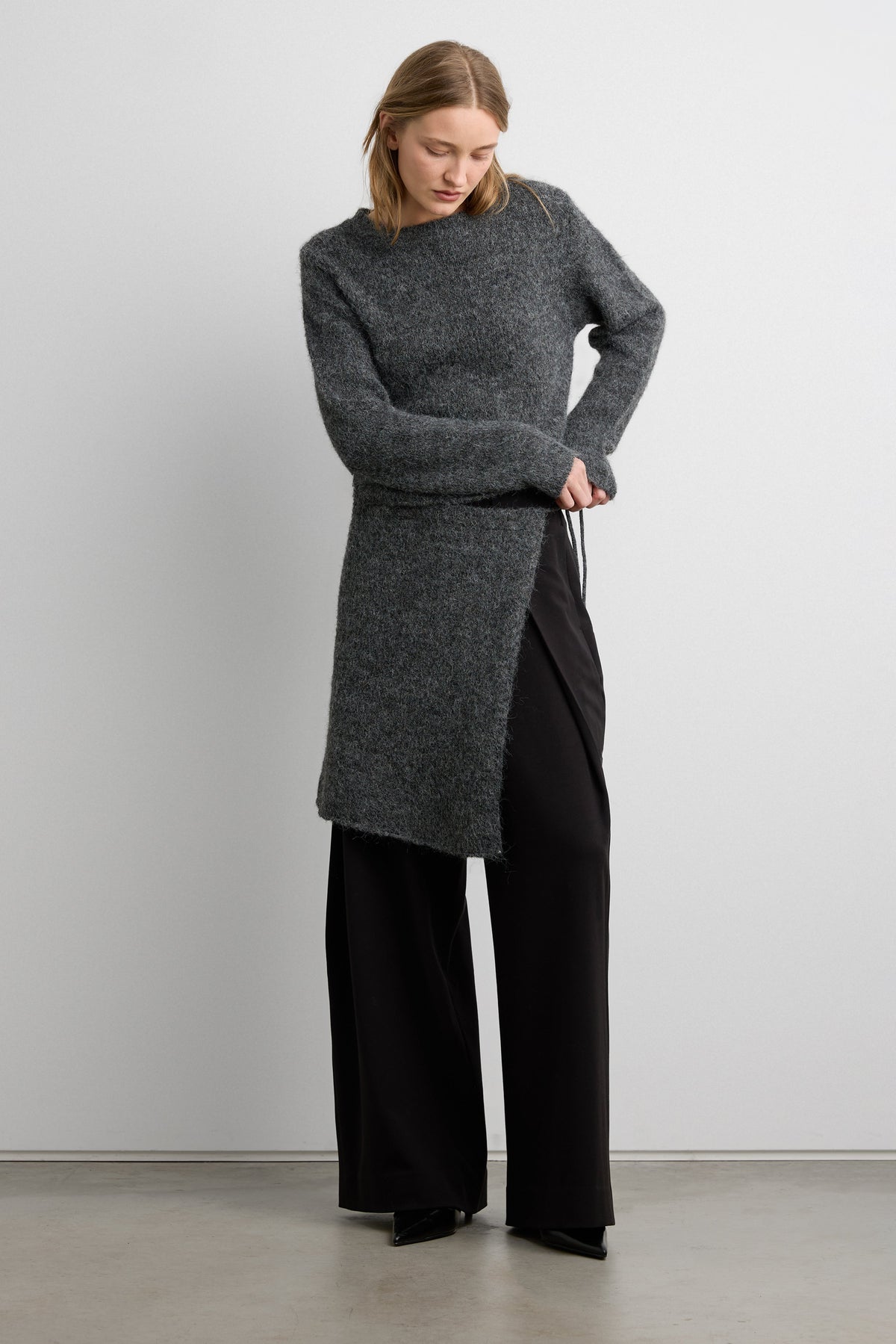 WOOL BLEND SWEATER AND WRAP SKIRT SET