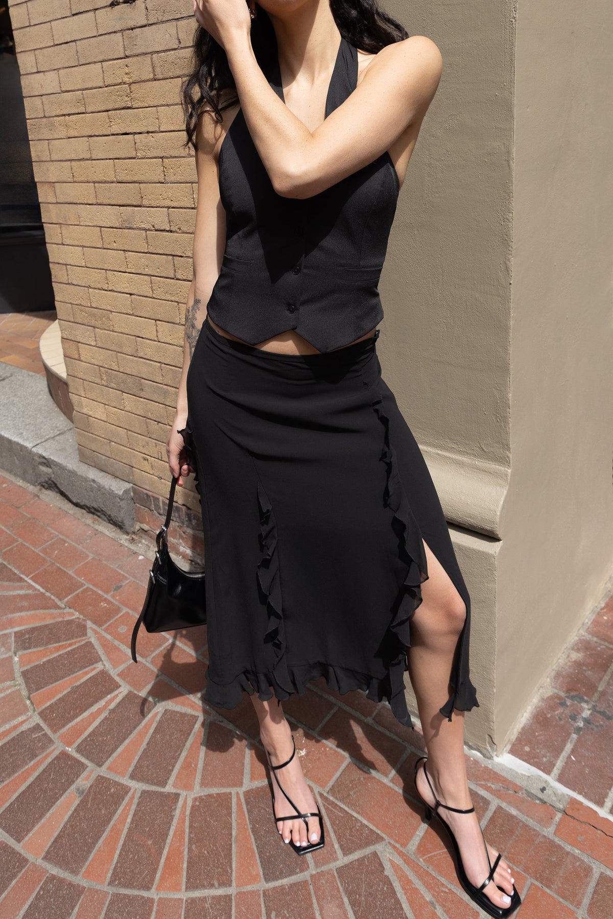 CHIFFON RUFFLED MIDI SKIRT