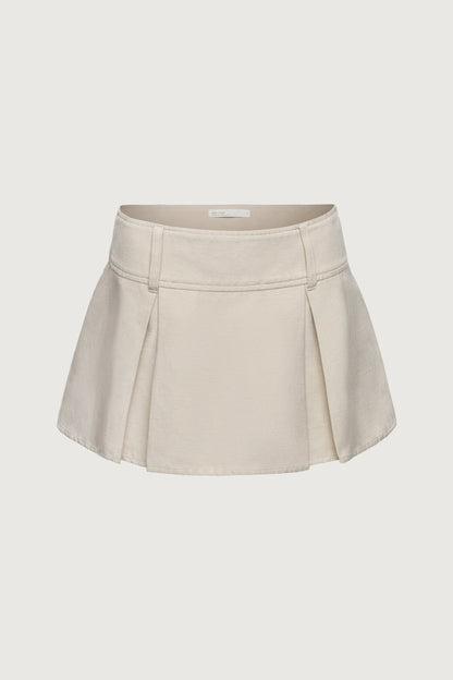 LINEN BLEND PLEATED MINI SKIRT