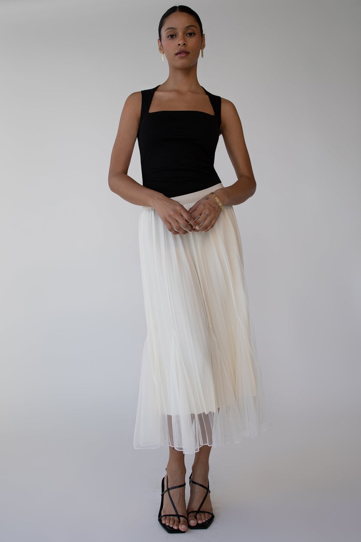 REVERSIBLE LAYERED PLEATED MIDI SKIRT