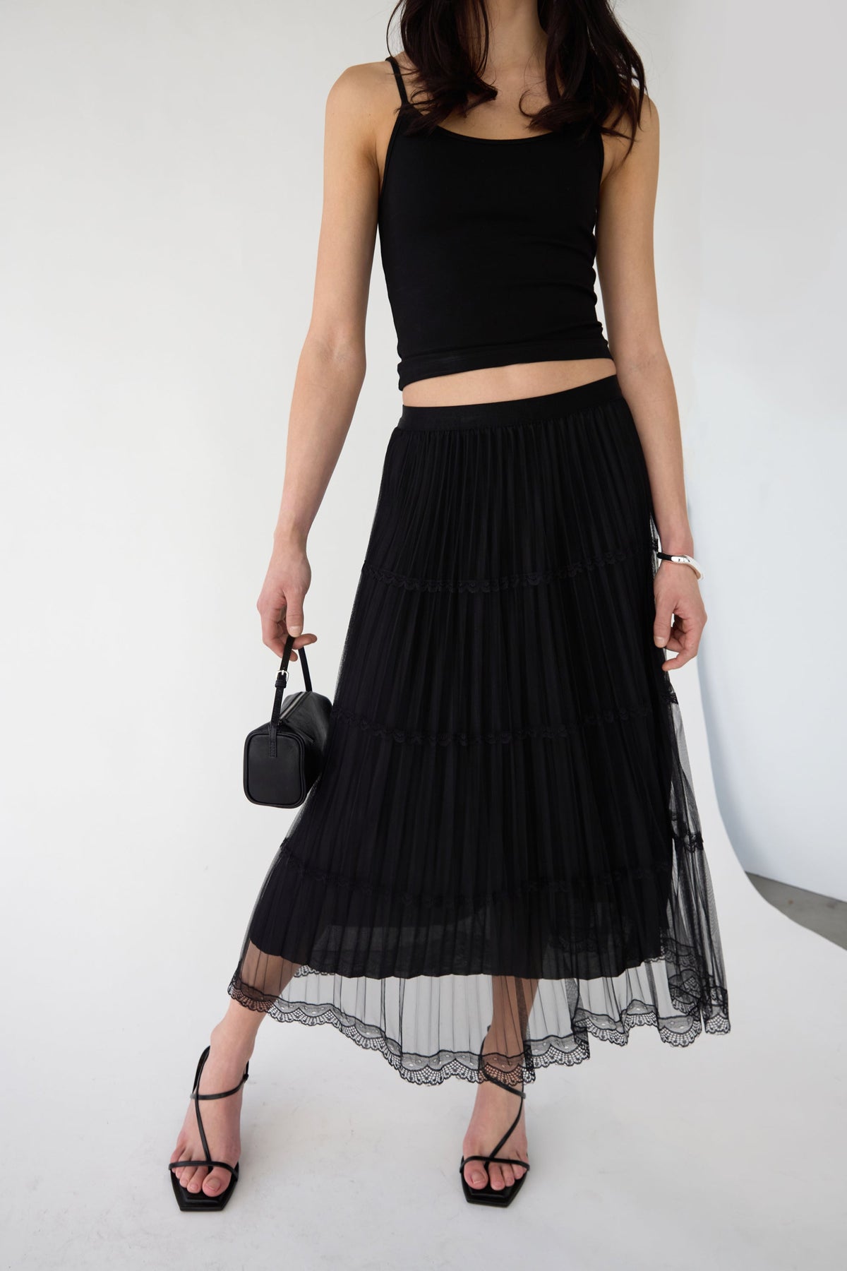 SHEER LACE TIERED MAXI SKIRT