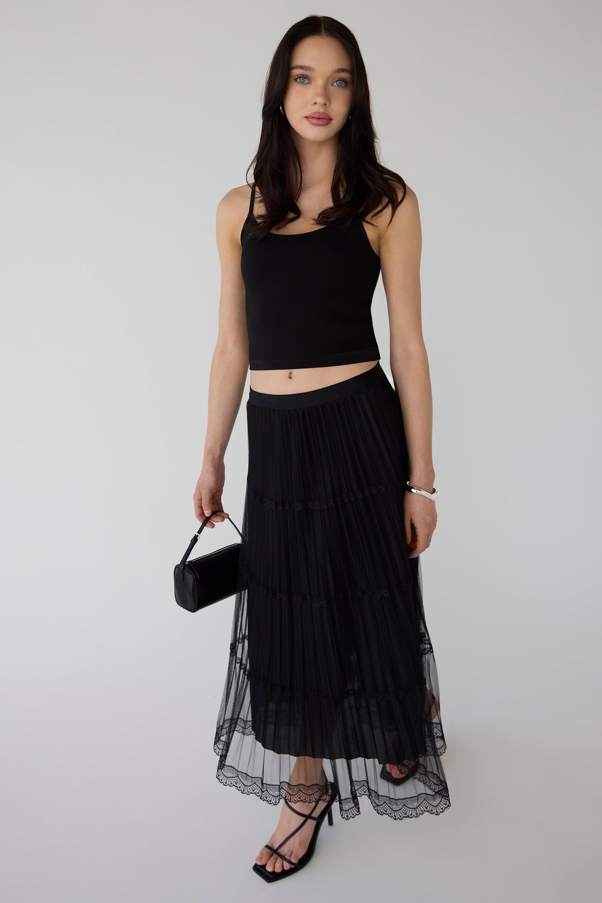 SHEER LACE TIERED MAXI SKIRT