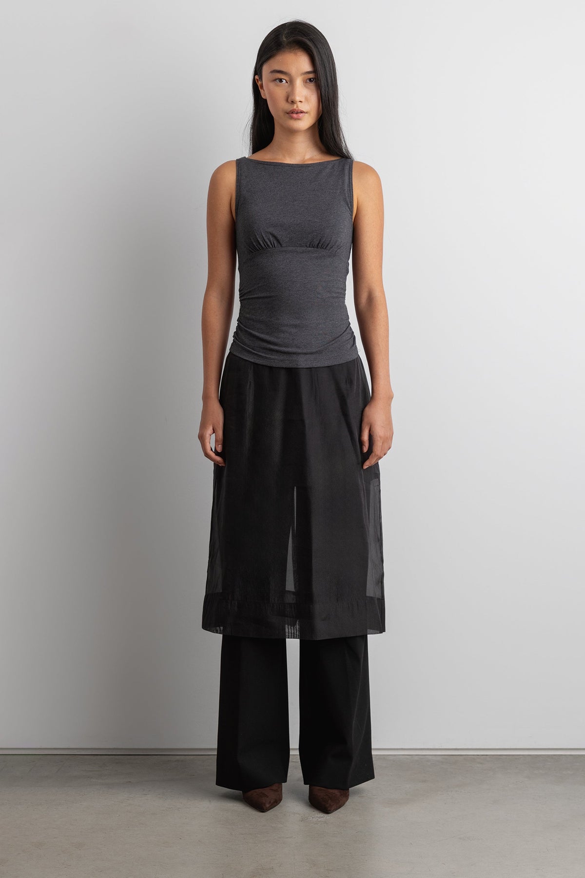 SHEER ORGANZA MIDI SKIRT