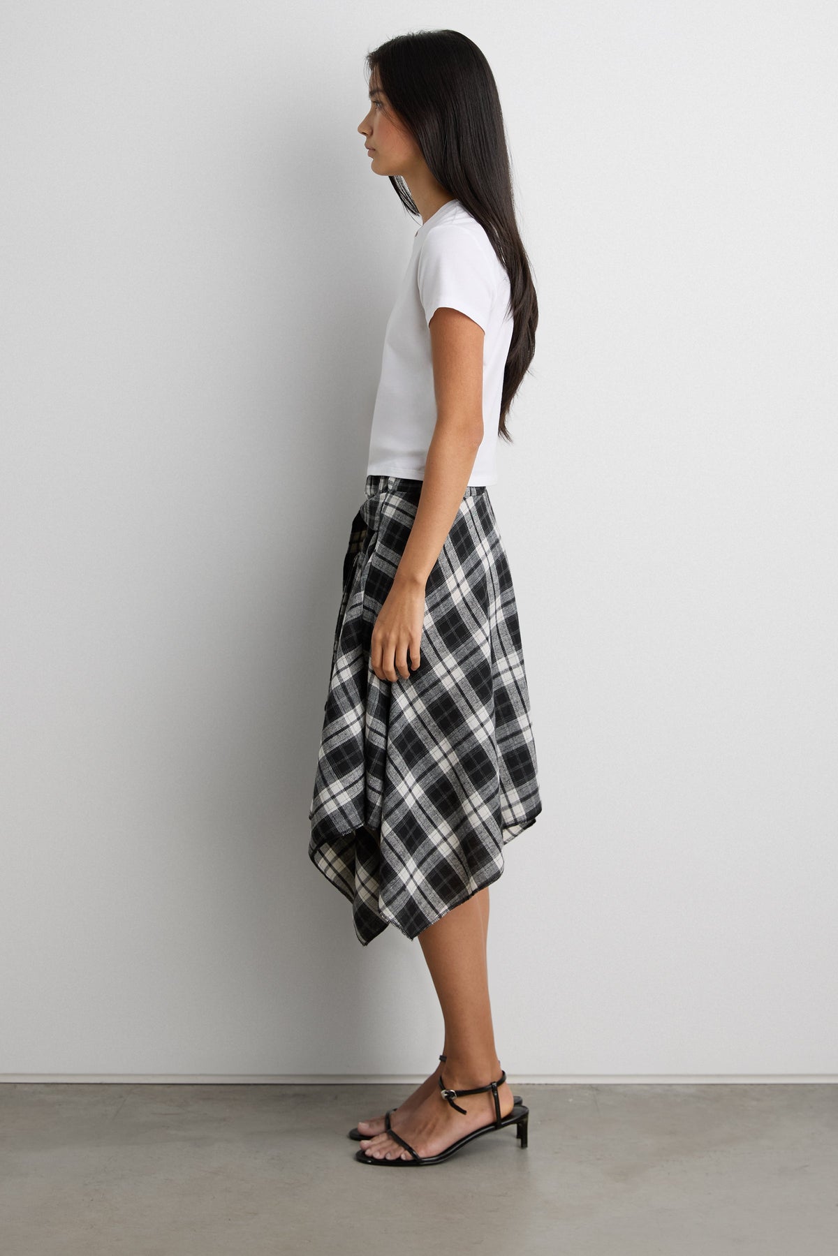 DRAPED PLAID MIDI SKIRT WITH TIE DETAIL