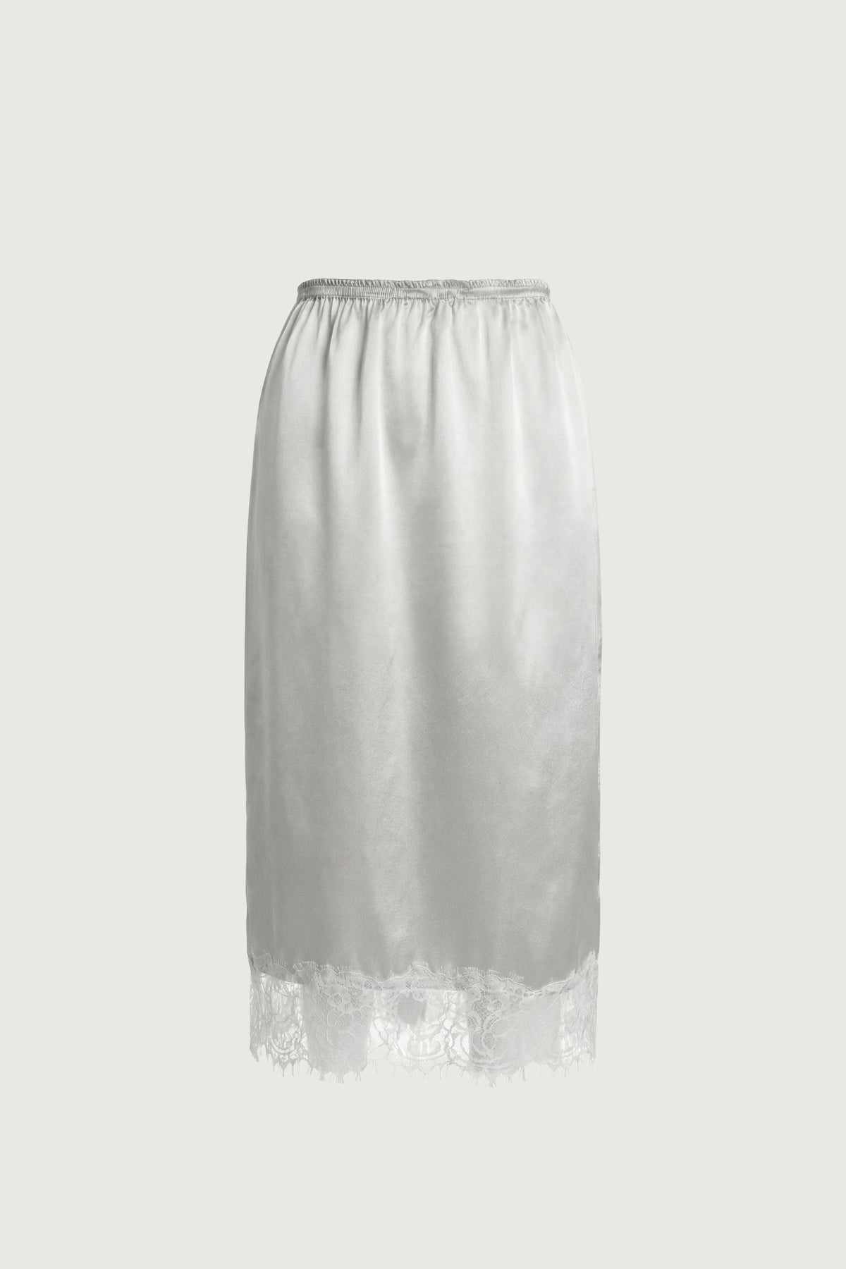 LACE TRIM SILKY MIDI SKIRT