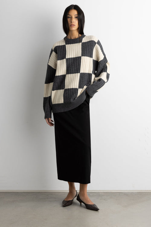 RIB-KNIT CHECKERED SWEATER