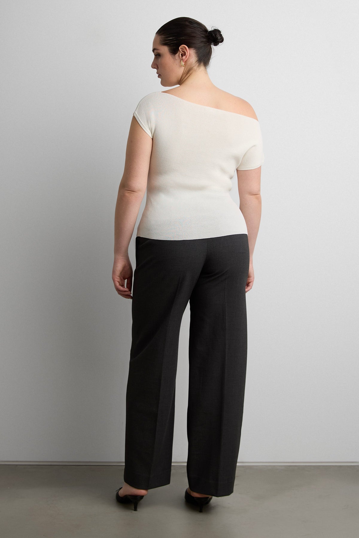ASYMMETRICAL OFF THE SHOULDER CAP SLEEVE SWEATER
