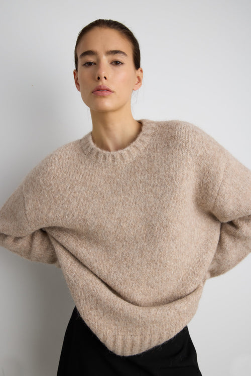 BRUSHED ALPACA OVERSIZED CREWNECK SWEATER
