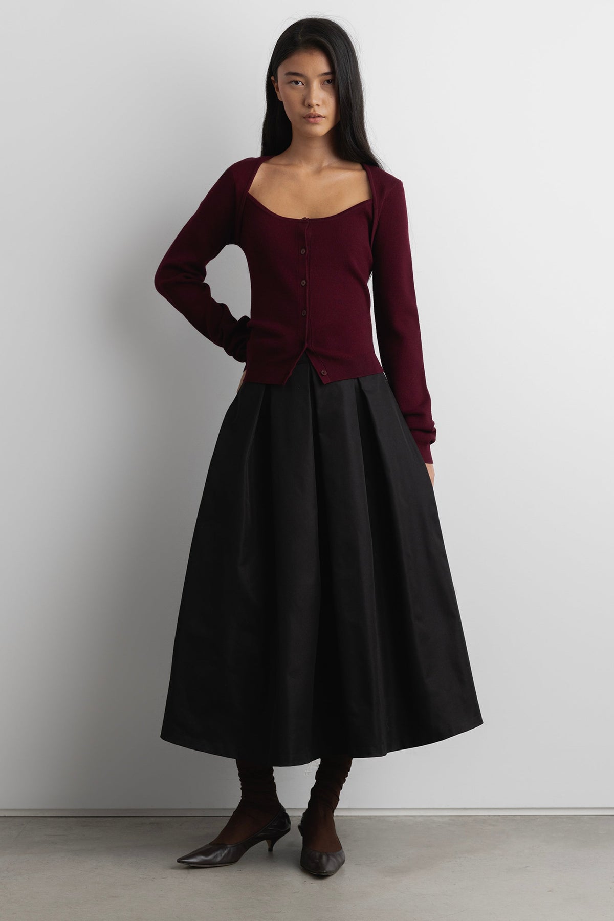BUTTON FRONT SQUARE NECK SWEATER