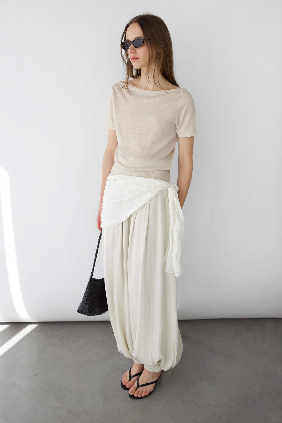LINEN BLEND SHORT SLEEVE SWEATER