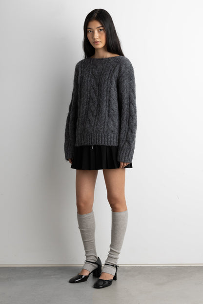 ALPACA AND WOOL-BLEND CABLE KNIT SWEATER