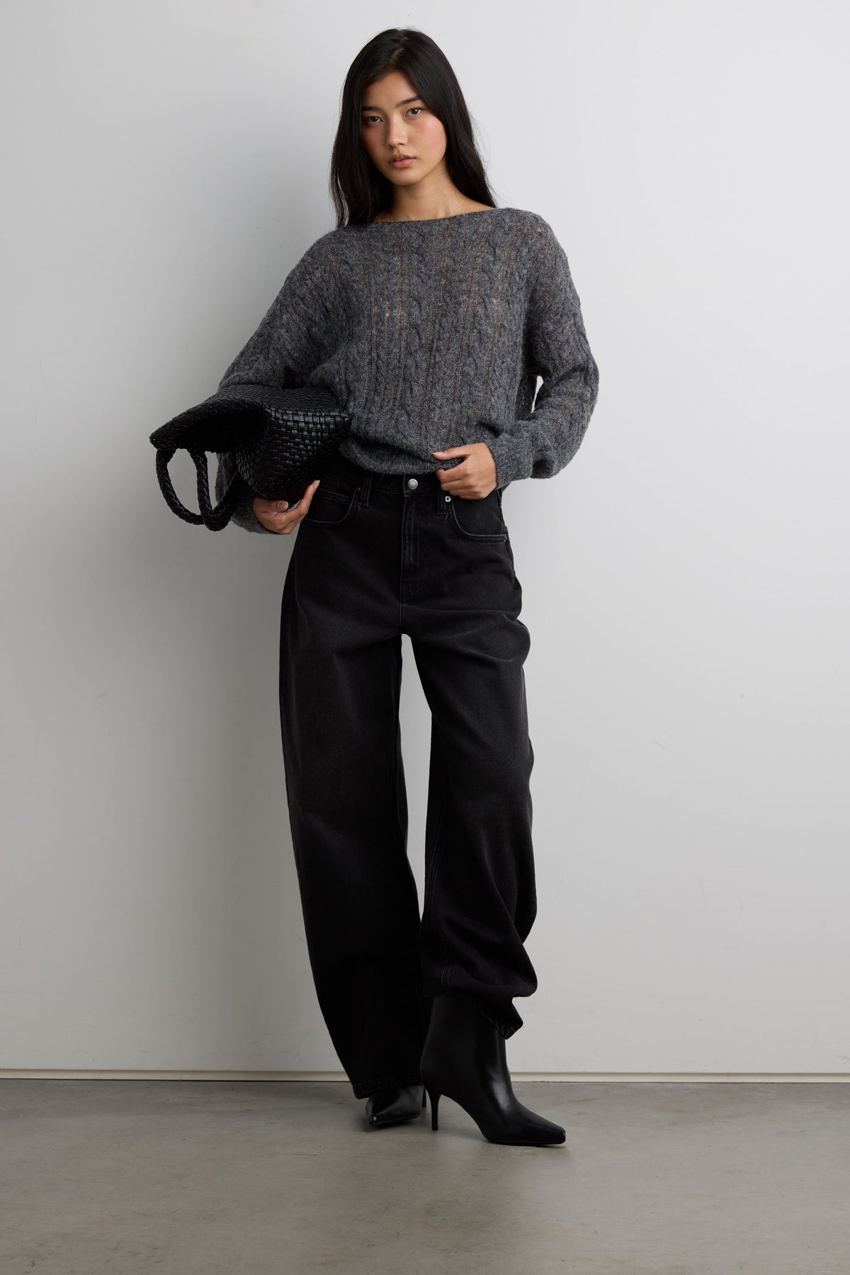 WOOL-BLEND CABLE KNIT SWEATER