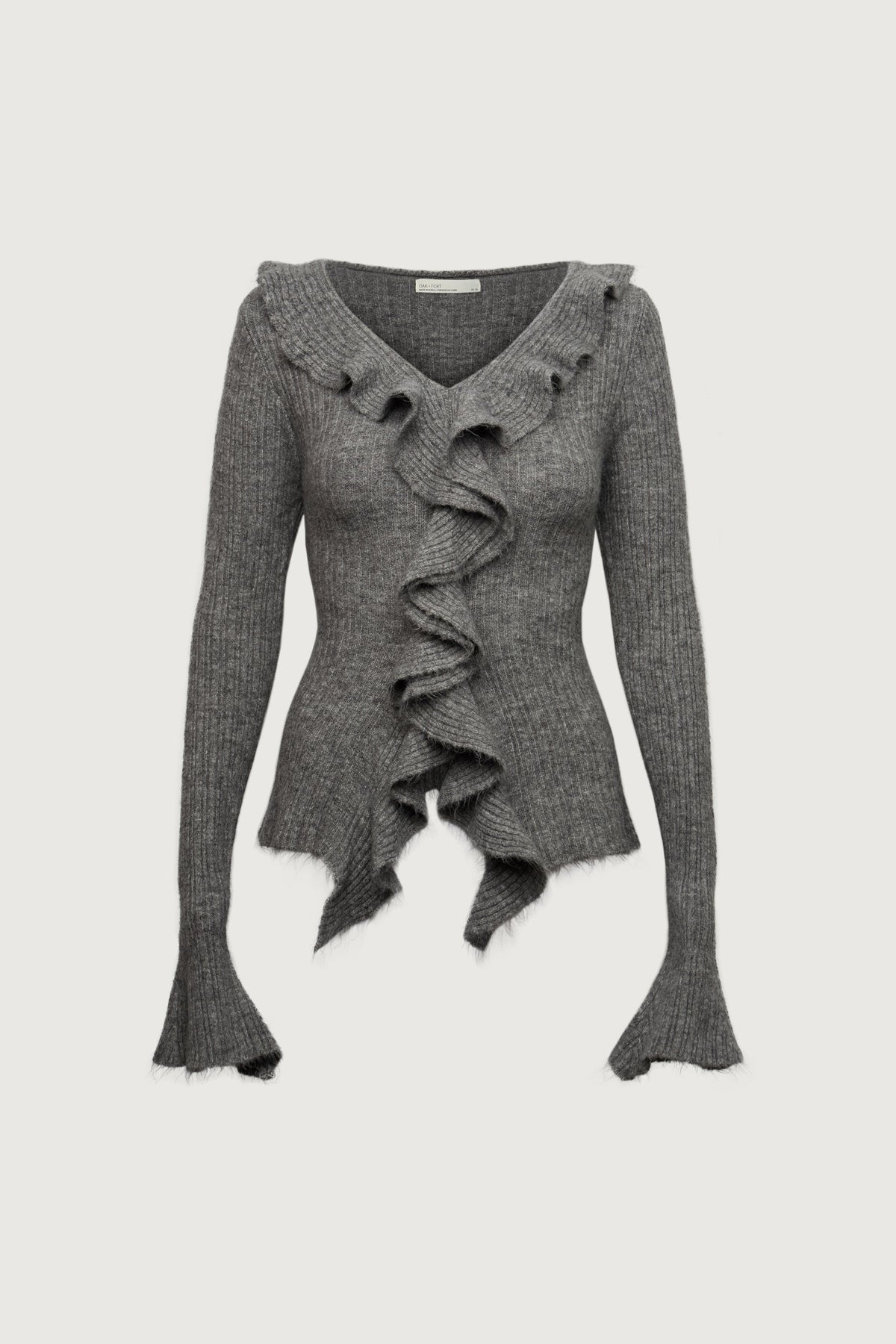 RUFFLED V-NECK SWEATER