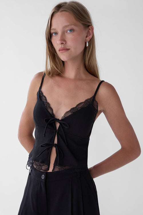 TIE FRONT LACE TRIM TANK CAMISOLE