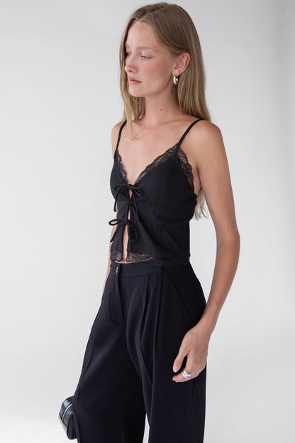 TIE FRONT LACE TRIM TANK CAMISOLE