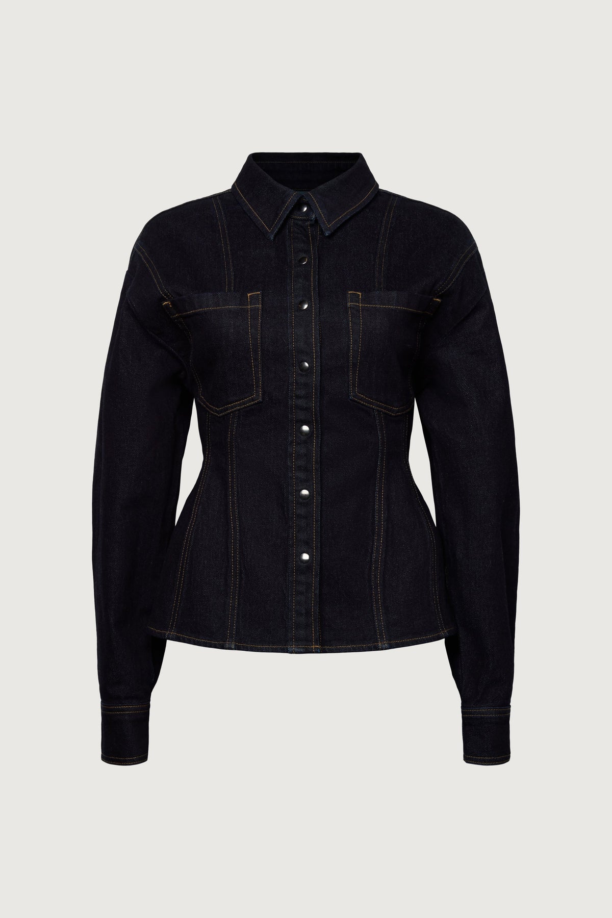 CINCHED WAIST DENIM SHIRT