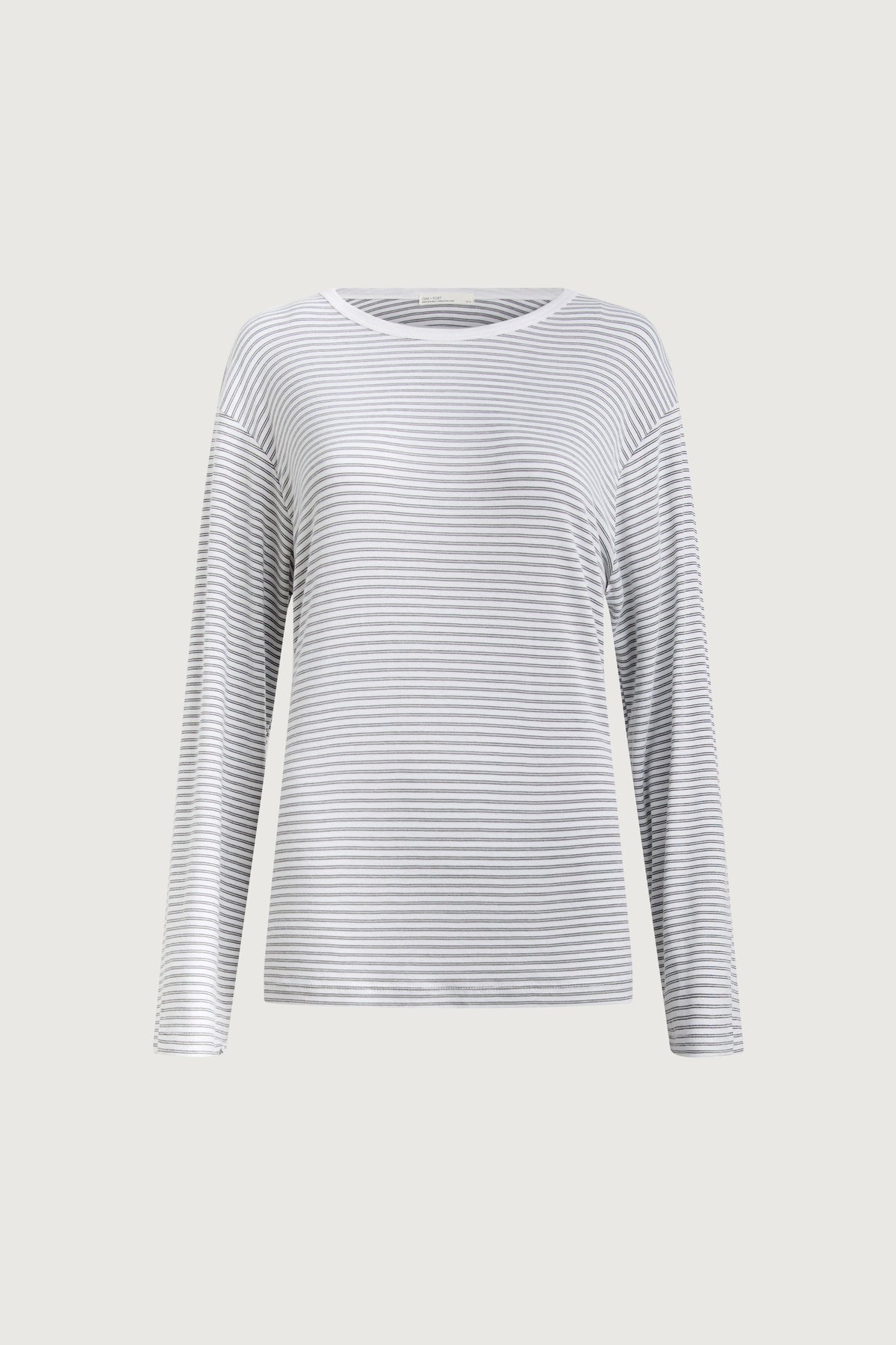 STRIPED DROP SHOULDER TOP WITH CONTRAST NECK