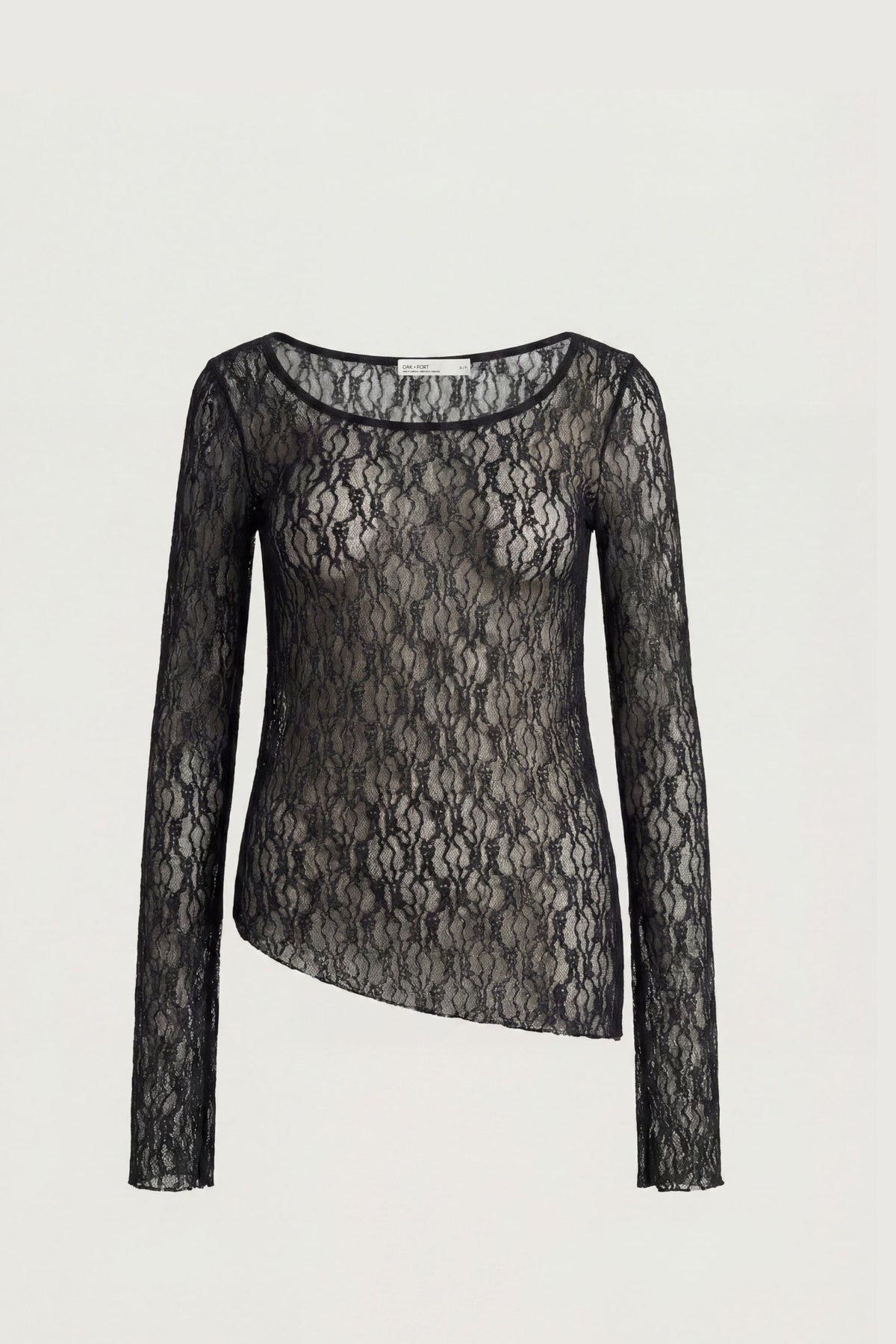 ASYMMETRICAL SHEER LACE LAYERED TOP