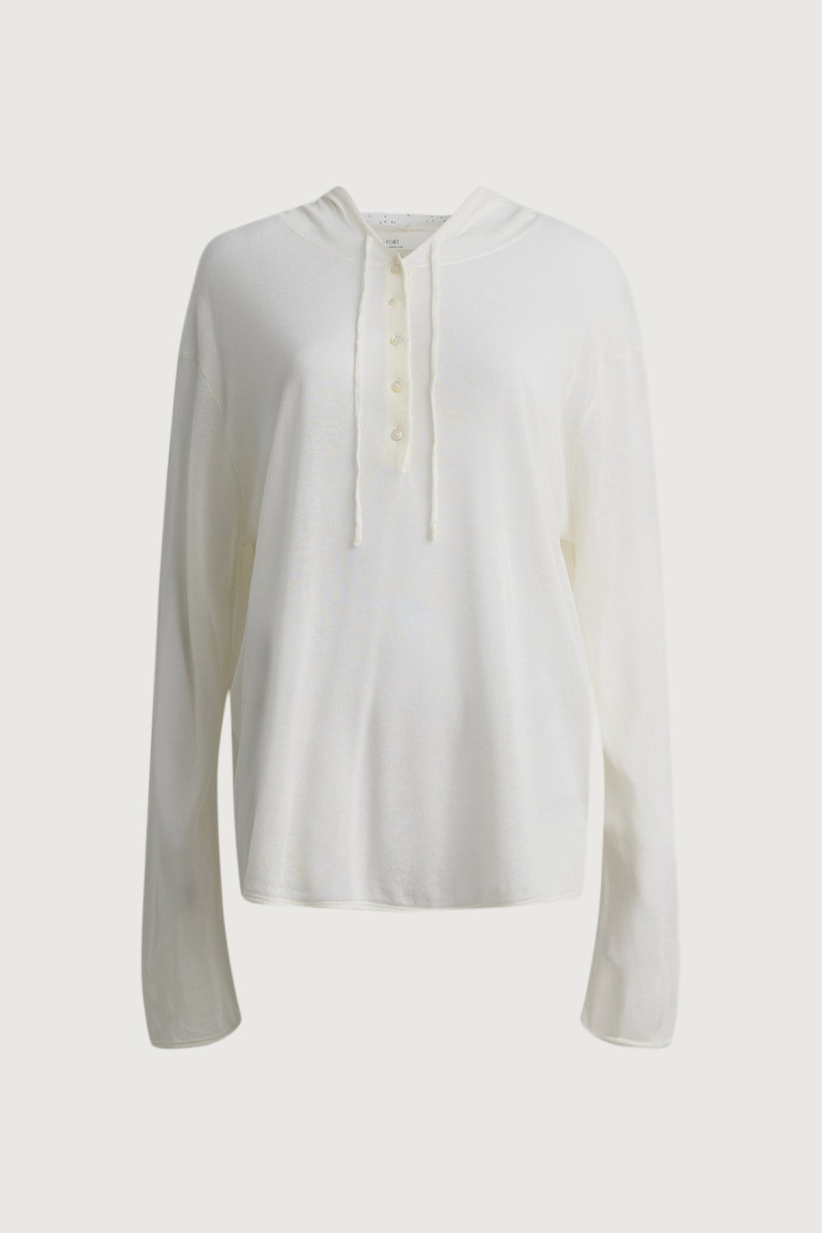 SHEER LINEN BLEND HOODIE WITH BUTTON FRONT
