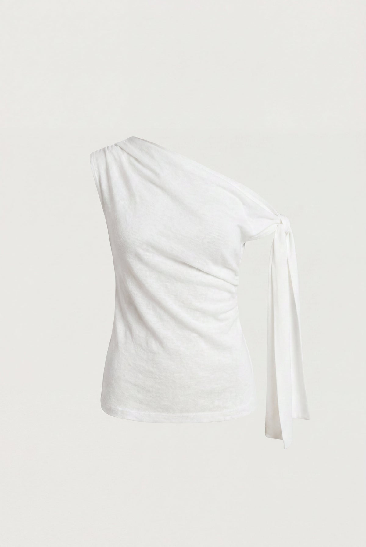 ASYMMETRICAL SHIRRED OFF-SHOULDER TOP