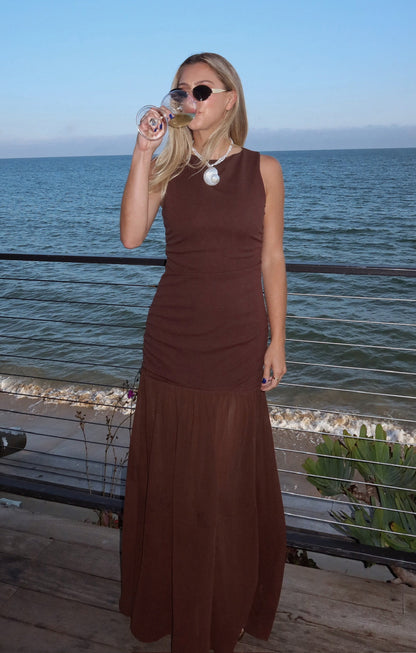 Aria Maxi Dress ~ Chocolate Stretch Chiffon