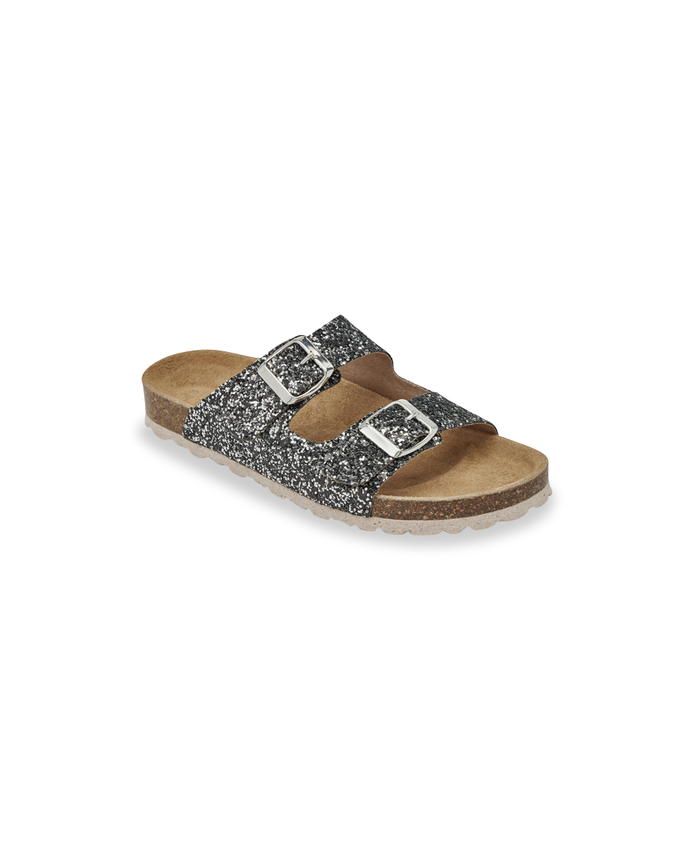 Zayette Mules - Black Silver Glitter
