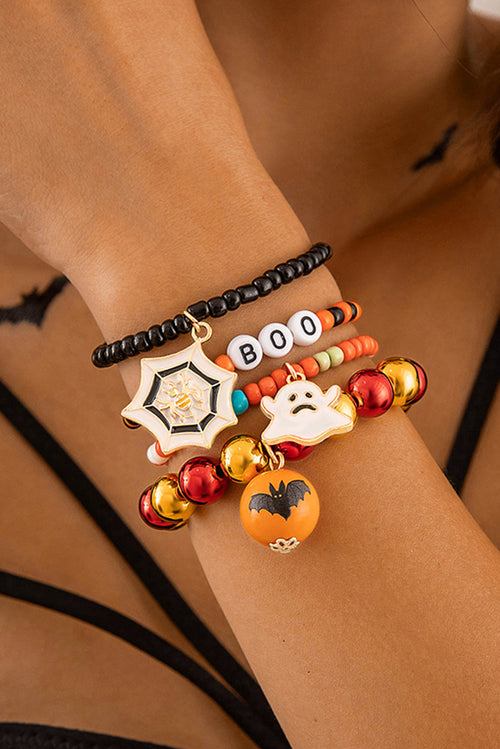 Hazel Blues® |  Orange 4pcs Halloween Ghost Spider Web Beaded Bracelet Set