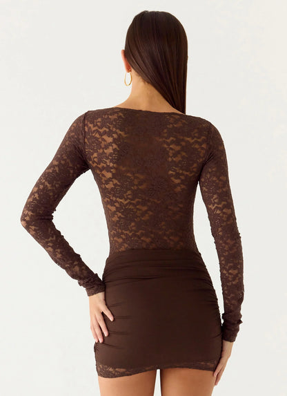 Consie Long Sleeve Mini Dress Chocolate