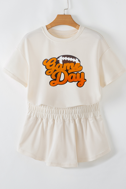 Hazel Blues® |  Beige Game Day Graphic Tee and Skort 2 Piece Set