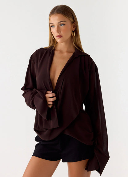 Annah Wrap Shirt - Chocolate