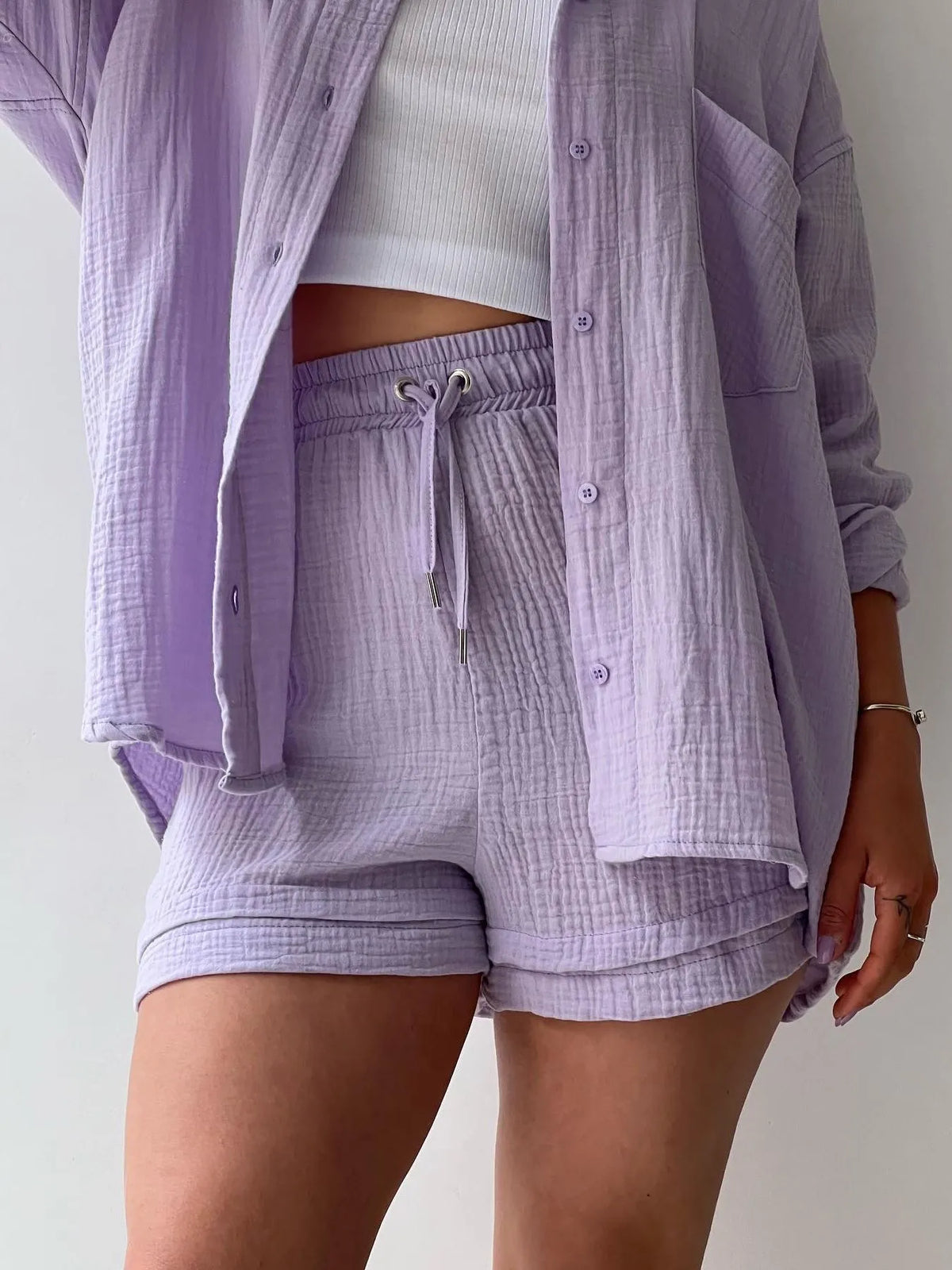 Hazel Blues® |  Textured Button Up Shirt and Shorts Set