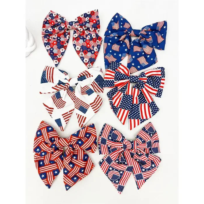 Assorted American Flag Bow Hair Clips