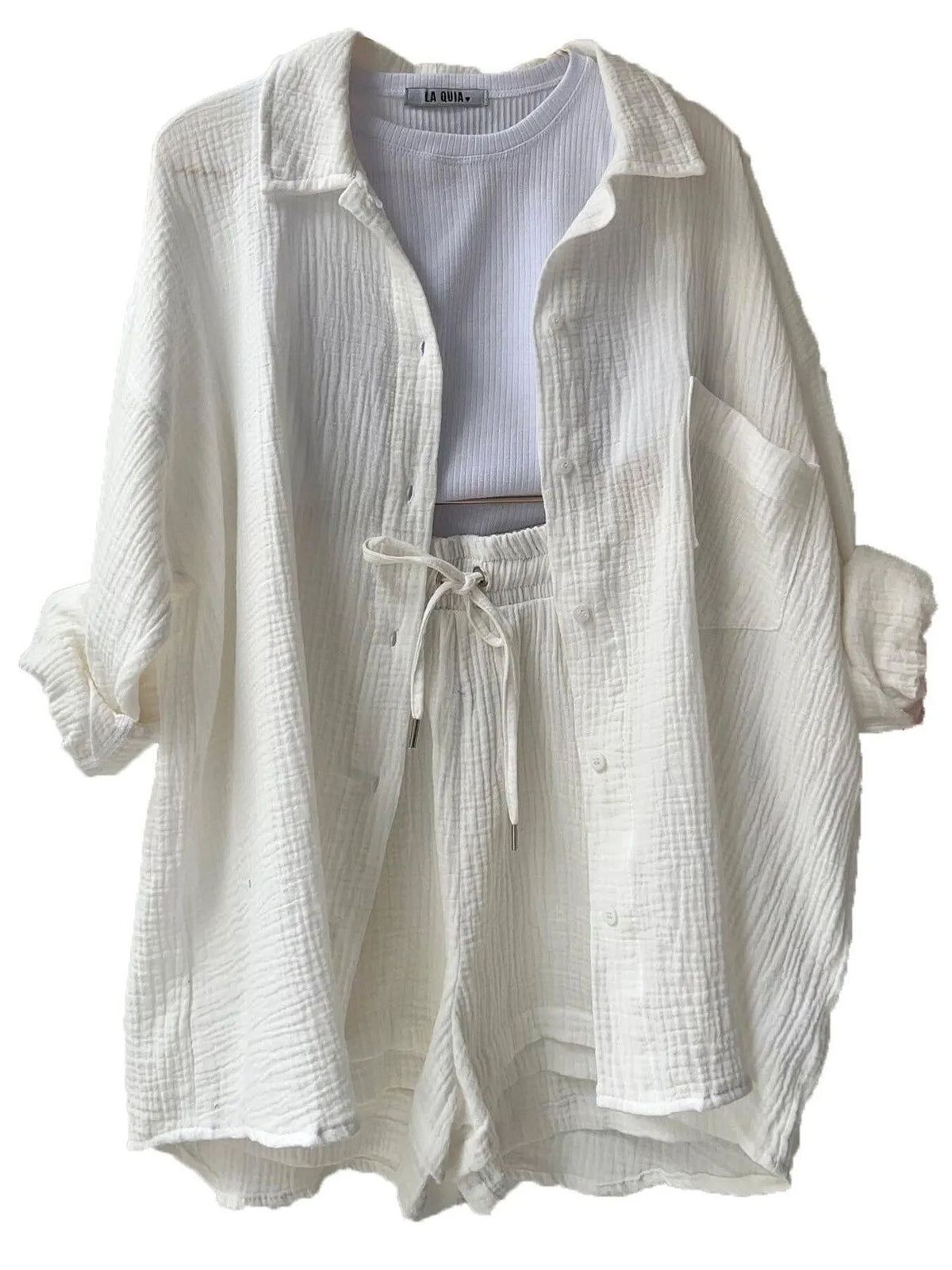 Hazel Blues® |  Textured Button Up Shirt and Shorts Set