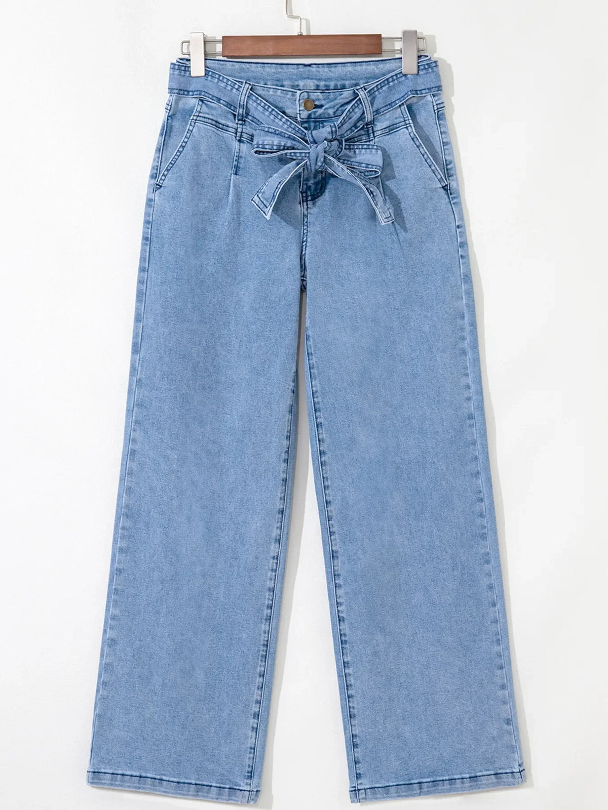 Hazel Blues® |  High Waisted Wide Leg Belted Jeans
