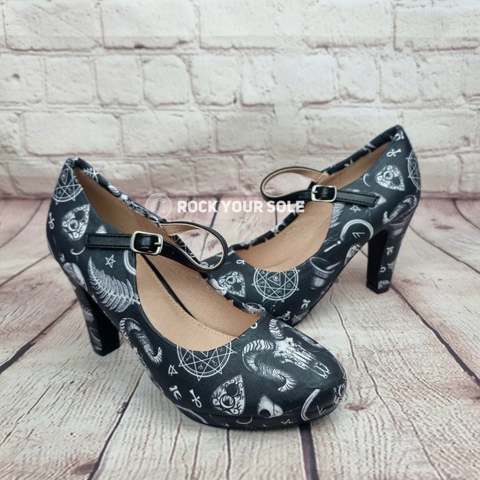Baphomed Occult 4inch heels with staps
