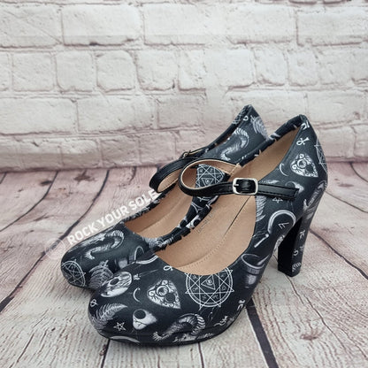 Baphomed Occult 4inch heels with staps