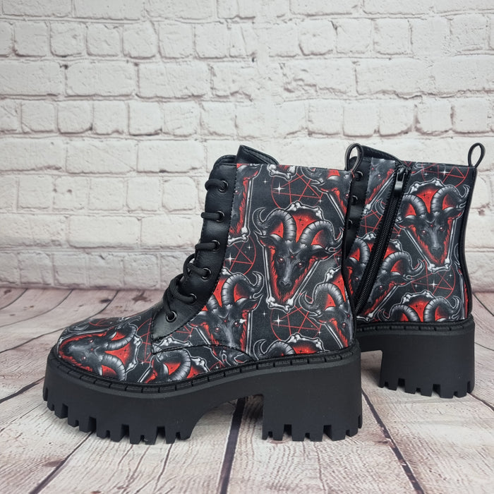 Baphomed Red Goat chunky heel ankle boots