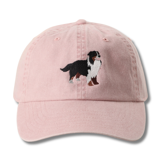 Bernese Mountain Dog Embroidered Pink Cotton Baseball Cap