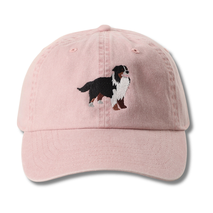 Bernese Mountain Dog Embroidered Pink Cotton Baseball Cap