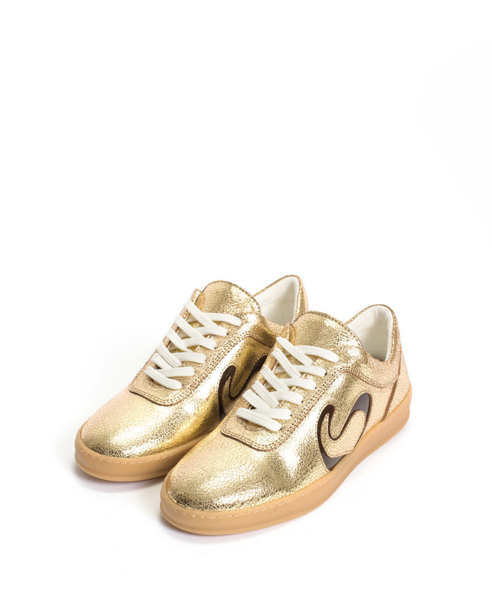 Blaire Crackled metallic goat & polished shiny lamb Gold & chocolate - Anonymous Copenhagen
