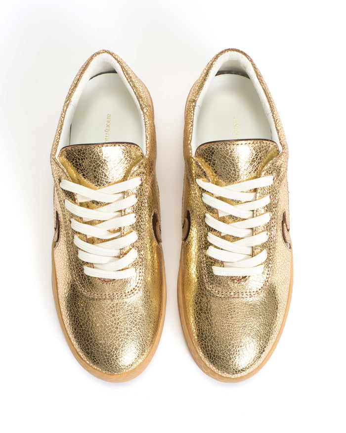 Blaire Crackled metallic goat & polished shiny lamb Gold & chocolate - Anonymous Copenhagen
