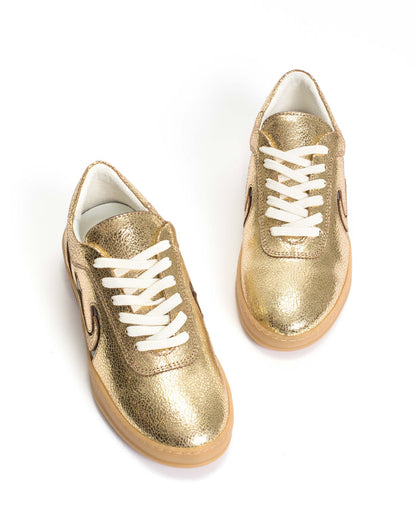Blaire Crackled metallic goat & polished shiny lamb Gold & chocolate - Anonymous Copenhagen