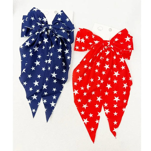 Blue or Red Star Long Tail Bow Hair Clip