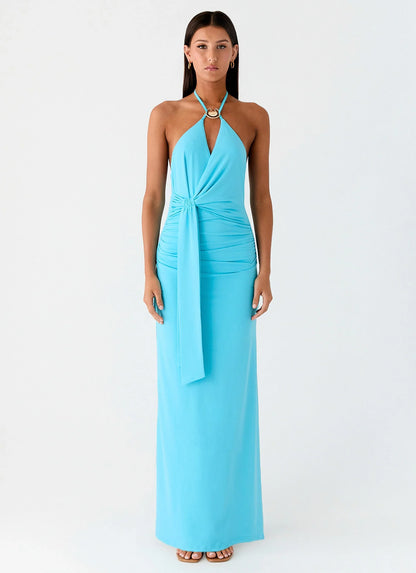 Dare Me Halter Maxi Dress Aqua Blue